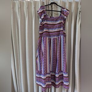 Women's Size 26 Bloomchic Bandana Striped Shirred Ruffle Trim Dress W/Pockets